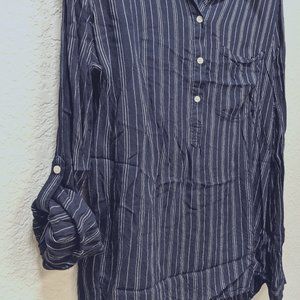 Kylie Classic Half Button Down Top, XL, Navy
